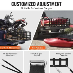 VEVOR Tailgate Net, 60 in x 18 in, Heavy Duty Cargo Net for Truck Bed with 4 Adjustable Telescopic Straps, Extendable & Durable, Flexible Adjustment, Suitable for Pickup, Trailer, Truck, Jeep, SUV
