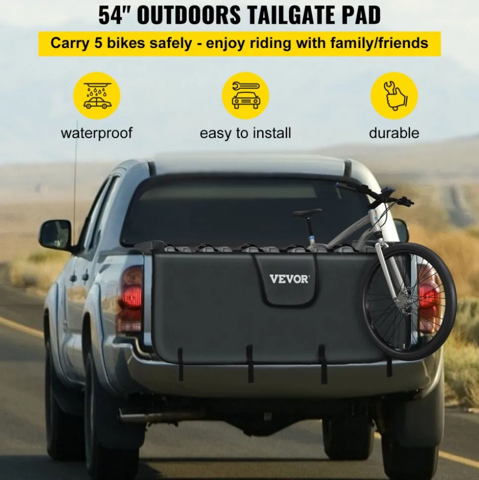 VEVOR Tailgate Pad, 54" Wide Pickup Truck Tailgate Bike Pad, Bike Tailgate Protection Cover Carries up to 5 Bikes, Truck Bed Bike Pad with PVC Outer Layer, Tool Pocket and Straps