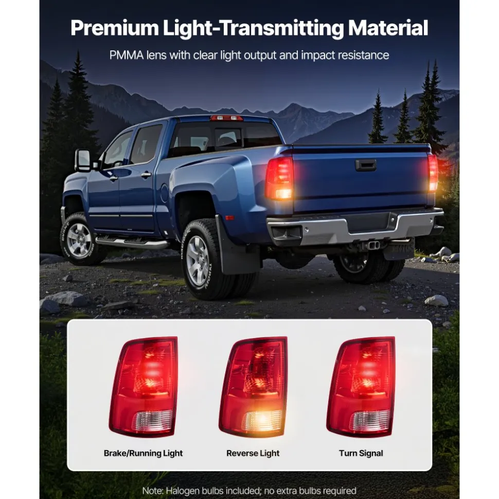 VEVOR Tail Light Assembly Compatible with 2009-2018 Dodge Ram 1500 2500 3500, 2019-2020 Dodge Ram 1500 Classic, Halogen Version Left & Right Side Taillight Rear Brake Lamps with Halogen Bulbs, 2PCS