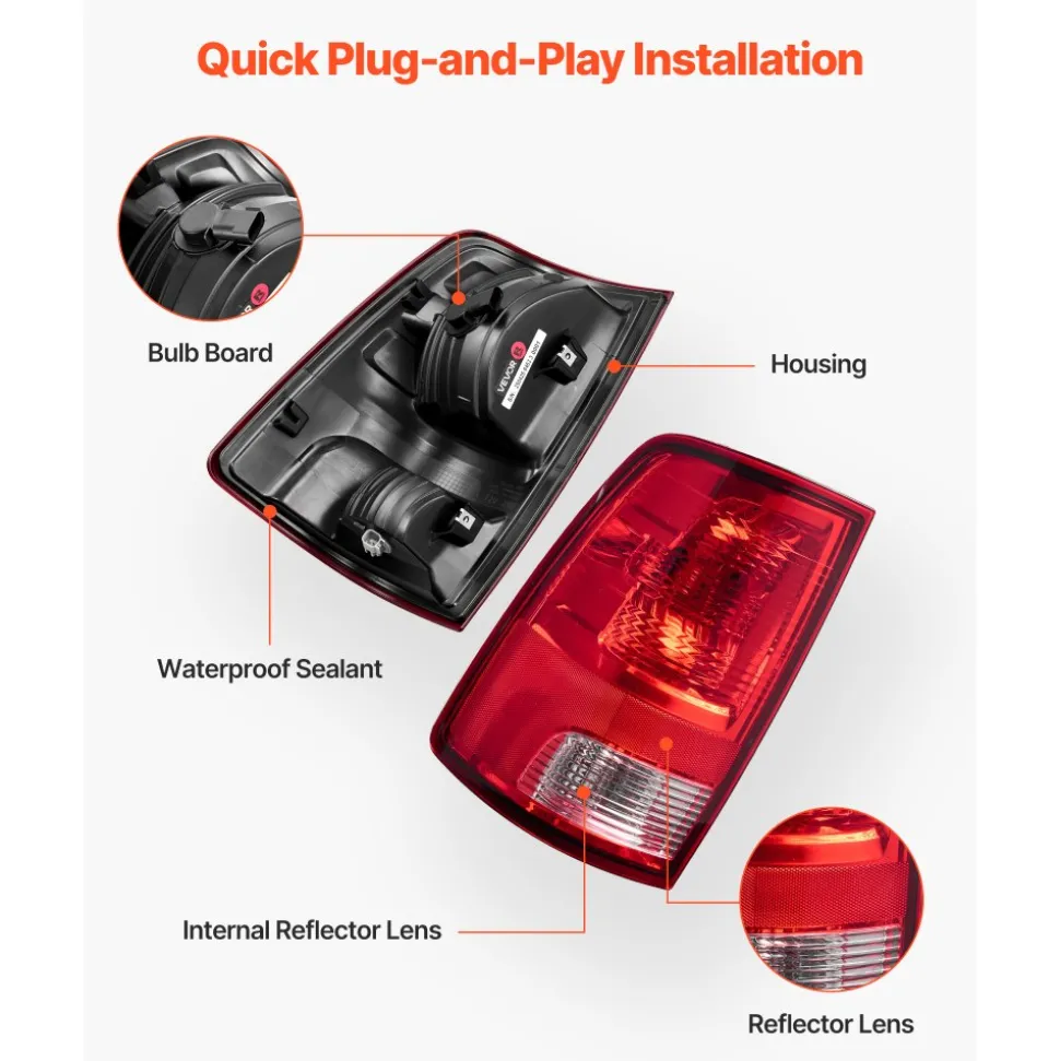 VEVOR Tail Light Assembly Compatible with 2009-2018 Dodge Ram 1500 2500 3500, 2019-2020 Dodge Ram 1500 Classic, Halogen Version Left & Right Side Taillight Rear Brake Lamps with Halogen Bulbs, 2PCS