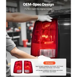 VEVOR Tail Light Assembly Compatible with 2009-2018 Dodge Ram 1500 2500 3500, 2019-2020 Dodge Ram 1500 Classic, Halogen Version Left & Right Side Taillight Rear Brake Lamps with Halogen Bulbs, 2PCS
