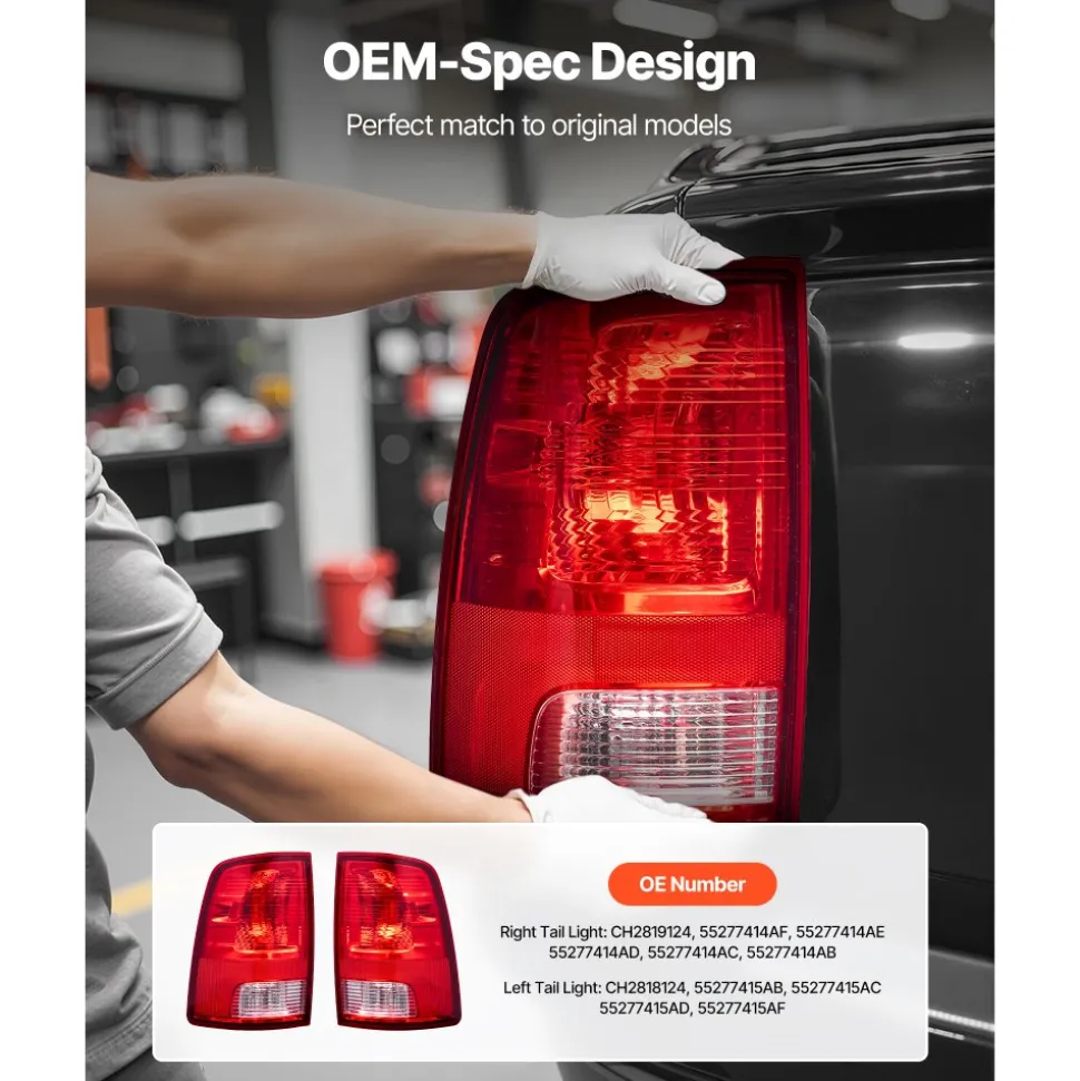 VEVOR Tail Light Assembly Compatible with 2009-2018 Dodge Ram 1500 2500 3500, 2019-2020 Dodge Ram 1500 Classic, Halogen Version Left & Right Side Taillight Rear Brake Lamps with Halogen Bulbs, 2PCS