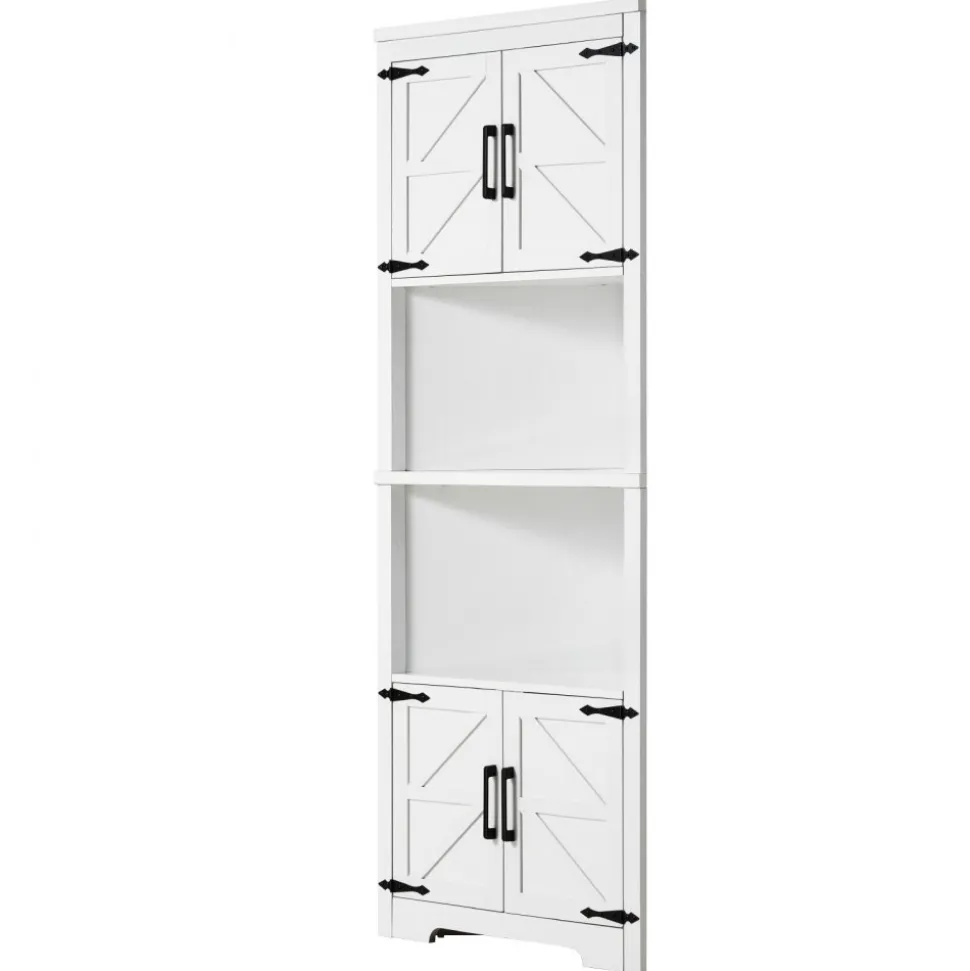 VEVOR 68" Tall Corner Storage Cabinet, 6 Tiers Farmhouse Storage Cabinet with 4 Wooden Doors & Adjustable Shelves, Freestanding Corner Kitchen Cabinet for Living Room, Kitchen, Laundry Room, White
