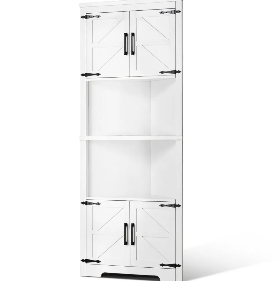 VEVOR 68" Tall Corner Storage Cabinet, 6 Tiers Farmhouse Storage Cabinet with 4 Wooden Doors & Adjustable Shelves, Freestanding Corner Kitchen Cabinet for Living Room, Kitchen, Laundry Room, White