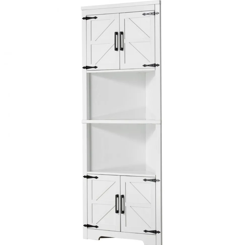 VEVOR 68" Tall Corner Storage Cabinet, 6 Tiers Farmhouse Storage Cabinet with 4 Wooden Doors & Adjustable Shelves, Freestanding Corner Kitchen Cabinet for Living Room, Kitchen, Laundry Room, White