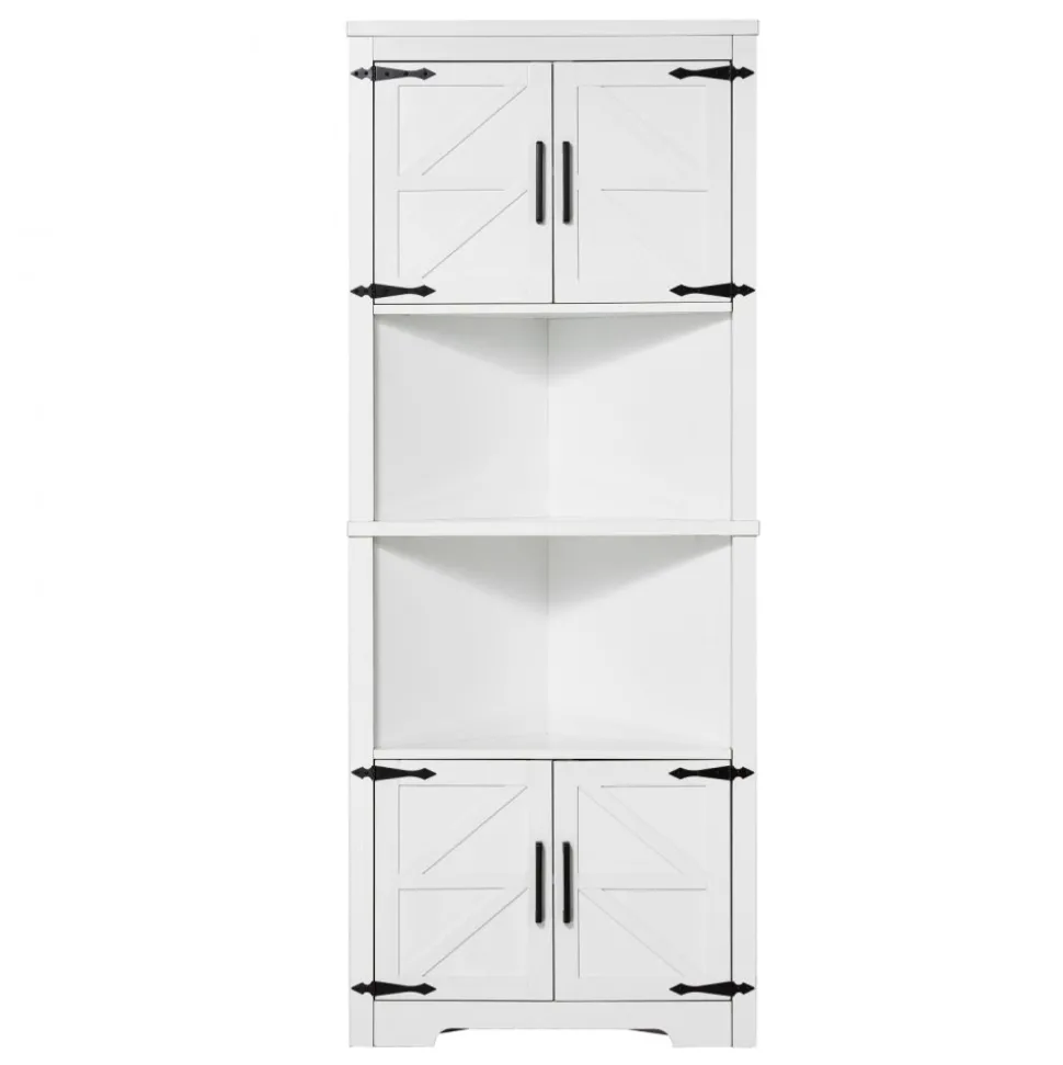 VEVOR 68" Tall Corner Storage Cabinet, 6 Tiers Farmhouse Storage Cabinet with 4 Wooden Doors & Adjustable Shelves, Freestanding Corner Kitchen Cabinet for Living Room, Kitchen, Laundry Room, White