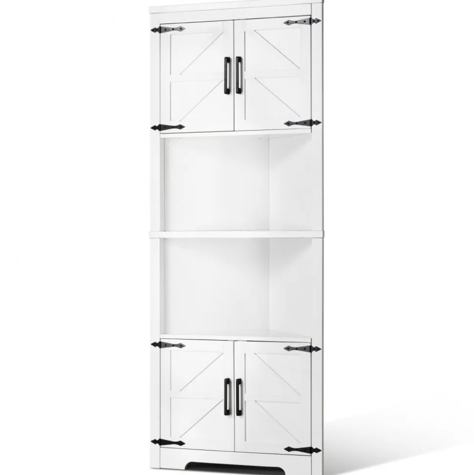 VEVOR 68" Tall Corner Storage Cabinet, 6 Tiers Farmhouse Storage Cabinet with 4 Wooden Doors & Adjustable Shelves, Freestanding Corner Kitchen Cabinet for Living Room, Kitchen, Laundry Room, White