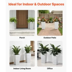 VEVOR Tall Planters Set of 2, 23 Inch Large Outdoor Taper Planters for Outdoor Indoor Plants, Front Porch Plastic Modern Flower Pots with Casters, Inner Pot & Drainage Holes for Patio, Garden, White