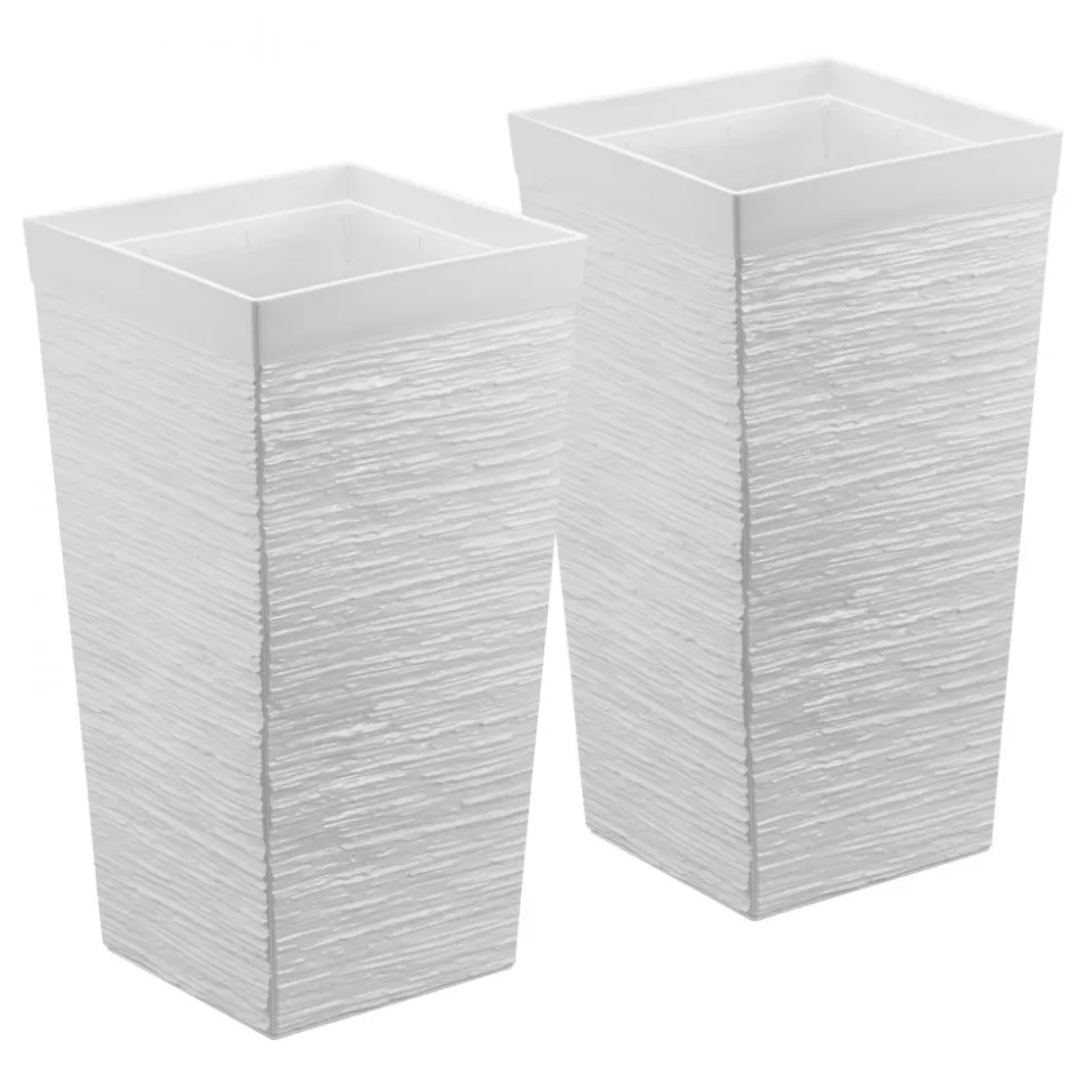VEVOR Tall Planters Set of 2, 23 Inch Large Outdoor Taper Planters for Outdoor Indoor Plants, Front Porch Plastic Modern Flower Pots with Casters, Inner Pot & Drainage Holes for Patio, Garden, White