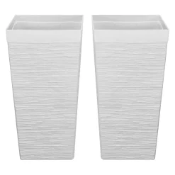 VEVOR Tall Planters Set of 2, 23 Inch Large Outdoor Taper Planters for Outdoor Indoor Plants, Front Porch Plastic Modern Flower Pots with Casters, Inner Pot & Drainage Holes for Patio, Garden, White