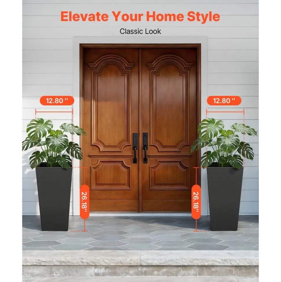VEVOR Tall Planters Set of 2, 26 Inch Large Outdoor Taper Planters for Outdoor Indoor Plants, Front Porch Plastic Modern Flower Pots with Casters, Inner Pot & Drainage Holes for Patio, Garden, White