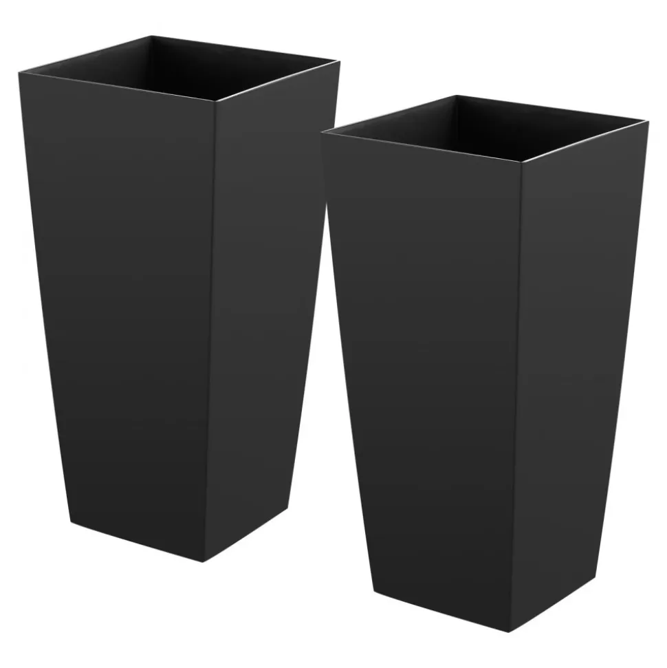 VEVOR Tall Planters Set of 2, 26 Inch Large Outdoor Taper Planters for Outdoor Indoor Plants, Front Porch Plastic Modern Flower Pots with Casters, Inner Pot & Drainage Holes for Patio, Garden, White