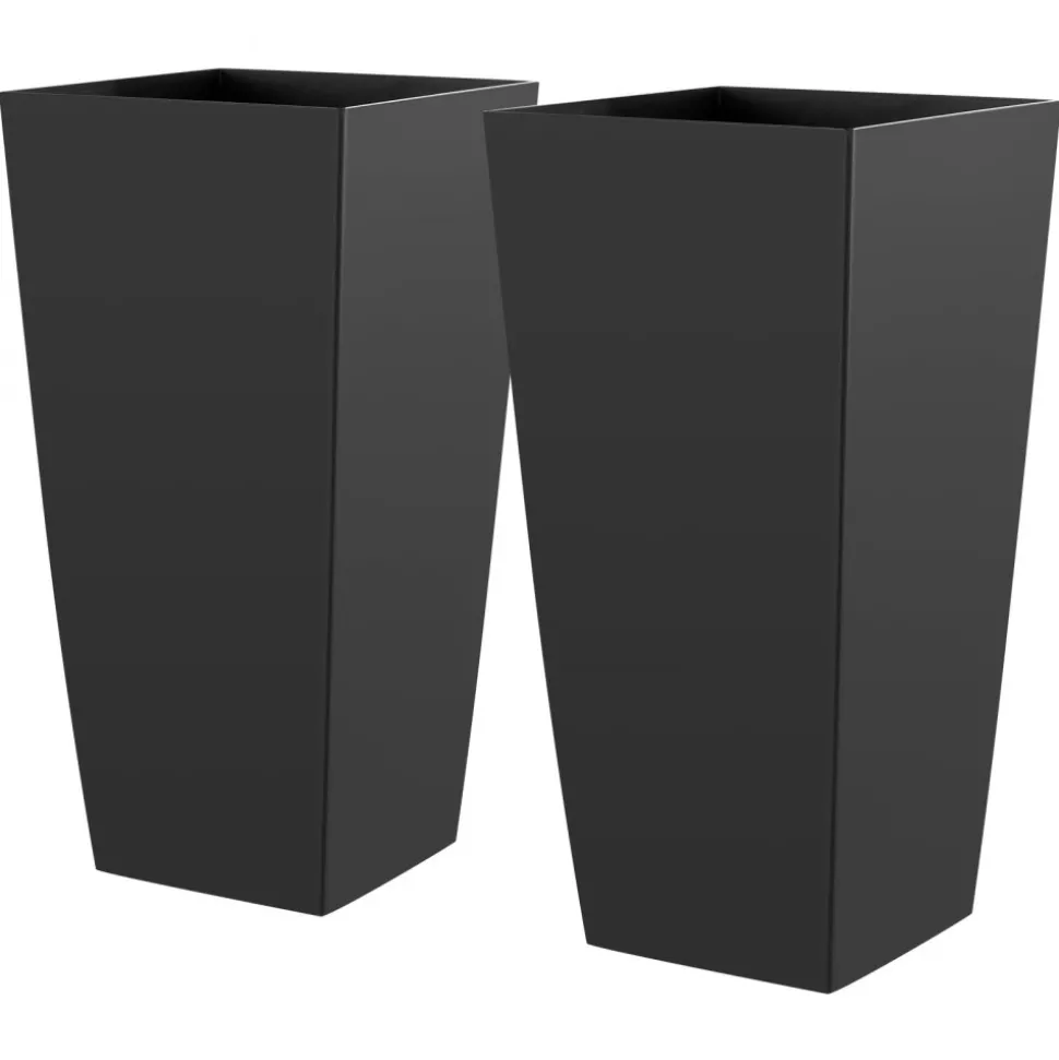 VEVOR Tall Planters Set of 2, 26 Inch Large Outdoor Taper Planters for Outdoor Indoor Plants, Front Porch Plastic Modern Flower Pots with Casters, Inner Pot & Drainage Holes for Patio, Garden, White