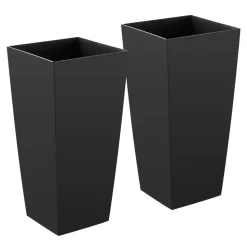 VEVOR Tall Planters Set of 2, 26 Inch Large Outdoor Taper Planters for Outdoor Indoor Plants, Front Porch Plastic Modern Flower Pots with Casters, Inner Pot & Drainage Holes for Patio, Garden, White