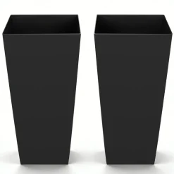 VEVOR Tall Planters Set of 2, 26 Inch Large Outdoor Taper Planters for Outdoor Indoor Plants, Front Porch Plastic Modern Flower Pots with Casters, Inner Pot & Drainage Holes for Patio, Garden, White