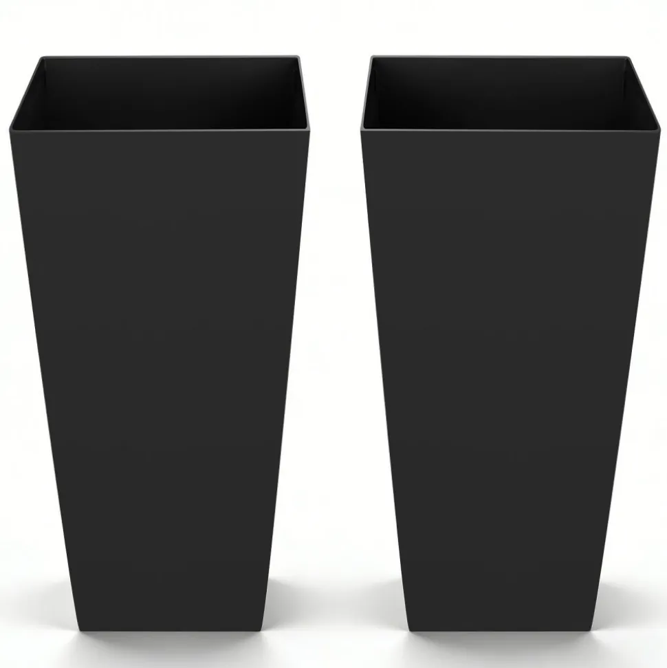 VEVOR Tall Planters Set of 2, 26 Inch Large Outdoor Taper Planters for Outdoor Indoor Plants, Front Porch Plastic Modern Flower Pots with Casters, Inner Pot & Drainage Holes for Patio, Garden, White