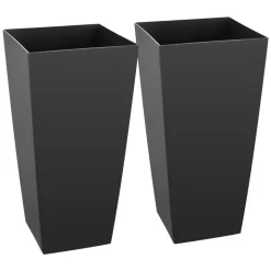 VEVOR Tall Planters Set of 2, 26 Inch Large Outdoor Taper Planters for Outdoor Indoor Plants, Front Porch Plastic Modern Flower Pots with Casters, Inner Pot & Drainage Holes for Patio, Garden, White