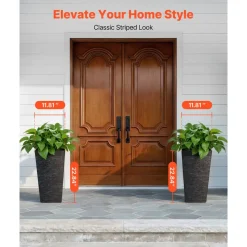 VEVOR Tall Planters Set of 2, 22 Inch Large Outdoor Taper Planters for Outdoor Indoor Plants, Front Porch Plastic Modern Flower Pots with Casters, Inner Pot & Drainage Holes for Patio, Garden, White