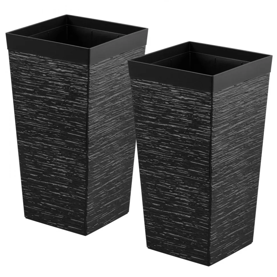 VEVOR Tall Planters Set of 2, 22 Inch Large Outdoor Taper Planters for Outdoor Indoor Plants, Front Porch Plastic Modern Flower Pots with Casters, Inner Pot & Drainage Holes for Patio, Garden, White