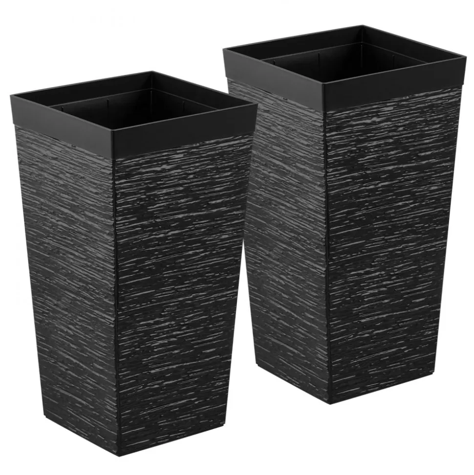 VEVOR Tall Planters Set of 2, 22 Inch Large Outdoor Taper Planters for Outdoor Indoor Plants, Front Porch Plastic Modern Flower Pots with Casters, Inner Pot & Drainage Holes for Patio, Garden, White