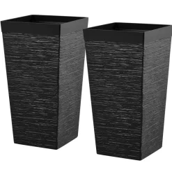 VEVOR Tall Planters Set of 2, 22 Inch Large Outdoor Taper Planters for Outdoor Indoor Plants, Front Porch Plastic Modern Flower Pots with Casters, Inner Pot & Drainage Holes for Patio, Garden, White
