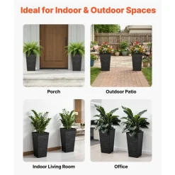 VEVOR Tall Planters Set of 2, 22 Inch Large Outdoor Taper Planters for Outdoor Indoor Plants, Front Porch Plastic Modern Flower Pots with Casters, Inner Pot & Drainage Holes for Patio, Garden, White