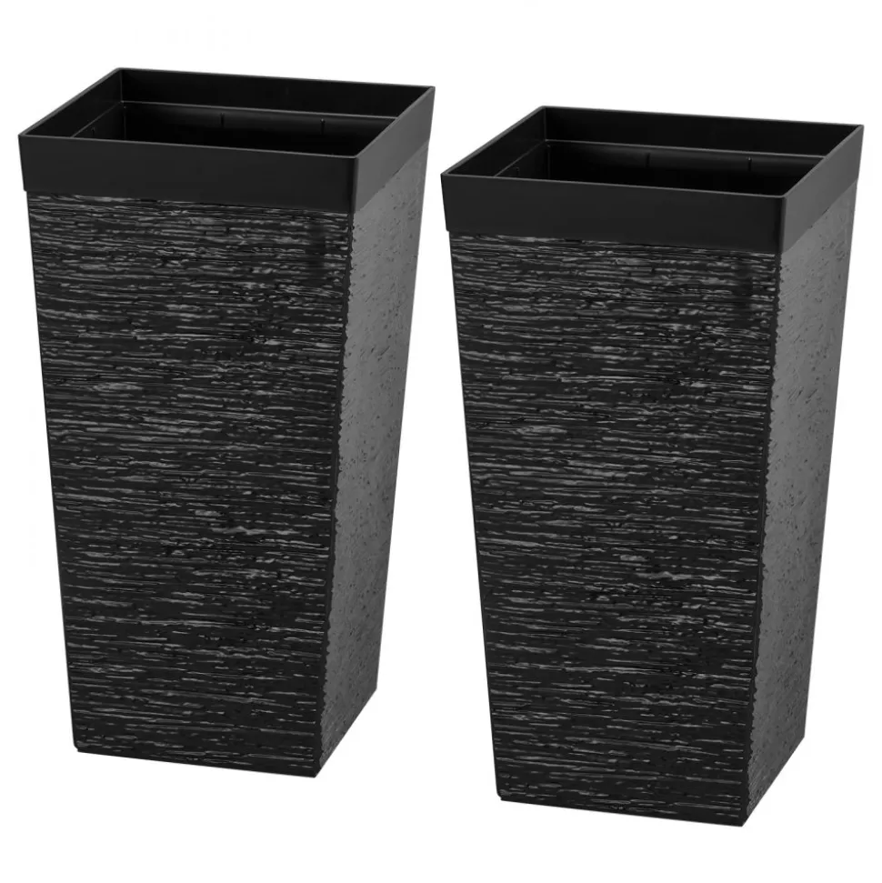 VEVOR Tall Planters Set of 2, 22 Inch Large Outdoor Taper Planters for Outdoor Indoor Plants, Front Porch Plastic Modern Flower Pots with Casters, Inner Pot & Drainage Holes for Patio, Garden, White