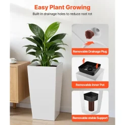 VEVOR Tall Planters Set of 2, 30 Inch Large Outdoor Taper Planters for Outdoor Indoor Plants, Front Porch Plastic Modern Flower Pots with Casters, Inner Pot & Drainage Holes for Patio, Garden, Black
