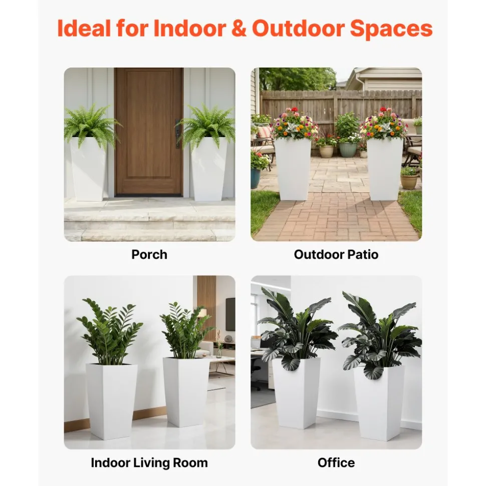 VEVOR Tall Planters Set of 2, 30 Inch Large Outdoor Taper Planters for Outdoor Indoor Plants, Front Porch Plastic Modern Flower Pots with Casters, Inner Pot & Drainage Holes for Patio, Garden, Black