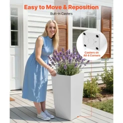 VEVOR Tall Planters Set of 2, 30 Inch Large Outdoor Taper Planters for Outdoor Indoor Plants, Front Porch Plastic Modern Flower Pots with Casters, Inner Pot & Drainage Holes for Patio, Garden, Black