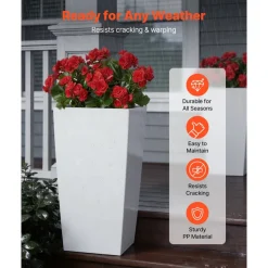 VEVOR Tall Planters Set of 2, 30 Inch Large Outdoor Taper Planters for Outdoor Indoor Plants, Front Porch Plastic Modern Flower Pots with Casters, Inner Pot & Drainage Holes for Patio, Garden, Black