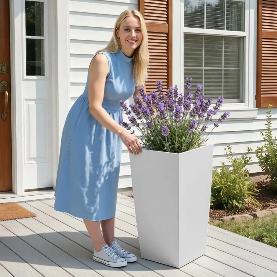 VEVOR Tall Planters Set of 2, 30 Inch Large Outdoor Taper Planters for Outdoor Indoor Plants, Front Porch Plastic Modern Flower Pots with Casters, Inner Pot & Drainage Holes for Patio, Garden, Black