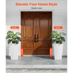 VEVOR Tall Planters Set of 2, 30 Inch Large Outdoor Taper Planters for Outdoor Indoor Plants, Front Porch Plastic Modern Flower Pots with Casters, Inner Pot & Drainage Holes for Patio, Garden, Black