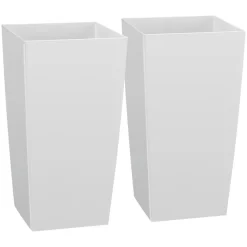 VEVOR Tall Planters Set of 2, 30 Inch Large Outdoor Taper Planters for Outdoor Indoor Plants, Front Porch Plastic Modern Flower Pots with Casters, Inner Pot & Drainage Holes for Patio, Garden, Black