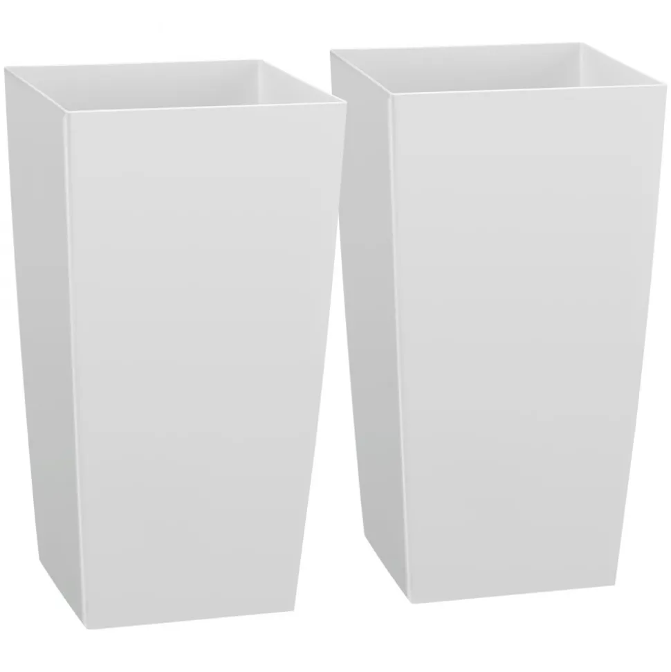 VEVOR Tall Planters Set of 2, 30 Inch Large Outdoor Taper Planters for Outdoor Indoor Plants, Front Porch Plastic Modern Flower Pots with Casters, Inner Pot & Drainage Holes for Patio, Garden, Black