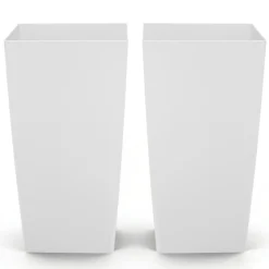 VEVOR Tall Planters Set of 2, 30 Inch Large Outdoor Taper Planters for Outdoor Indoor Plants, Front Porch Plastic Modern Flower Pots with Casters, Inner Pot & Drainage Holes for Patio, Garden, Black