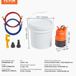 VEVOR Tankless Water Heater Flushing Kit, Includes Efficient Pump & 3.7 Gallon Pail & 2 Hoses, Wrench and Adapter for Quick Install, Easy to Start Water Heater Flush Descale Kit Anti-corrosion