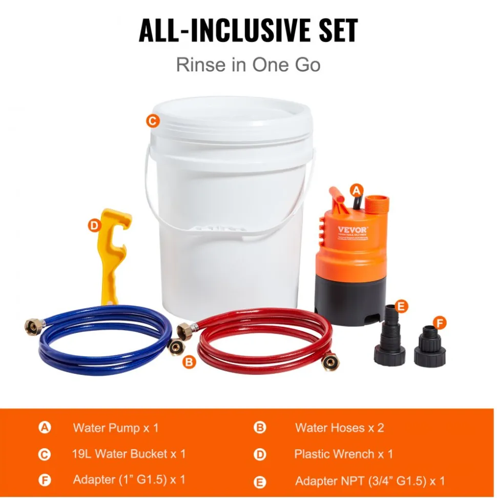 VEVOR Tankless Water Heater Flushing Kit, Includes Efficient Pump & 3.7 Gallon Pail & 2 Hoses, Wrench and Adapter for Quick Install, Easy to Start Water Heater Flush Descale Kit Anti-corrosion