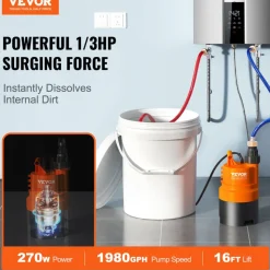 VEVOR Tankless Water Heater Flushing Kit, Includes Efficient Pump & 5 Gallon Pail & 2 Hoses & Descaling Powder, Wrench and Adapter for Quick Install Easy to Start, Water Heater Flush Kit