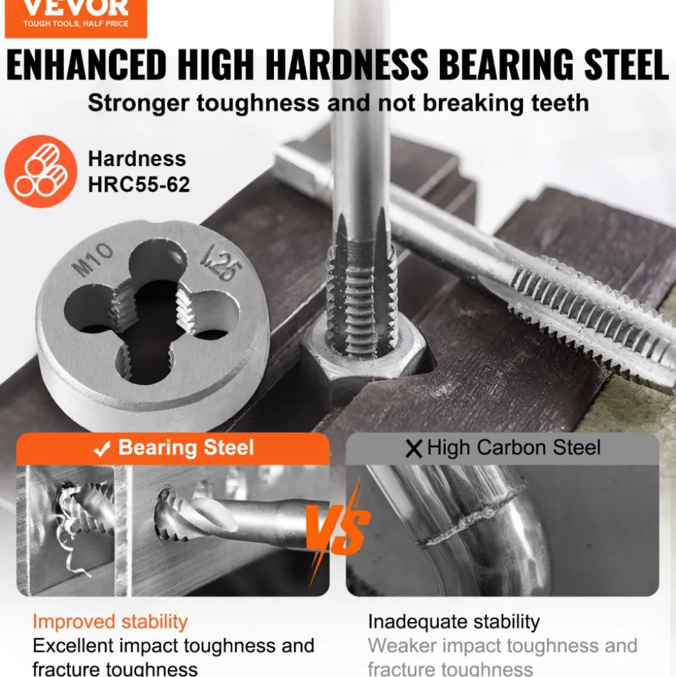 VEVOR Tap and Die Set, 80-Piece Metric and SAE Standard, Bearing Steel Taps and Dies, Essential Threading Tool for Cutting External Internal Threads, with Complete Accessories and Storage Case