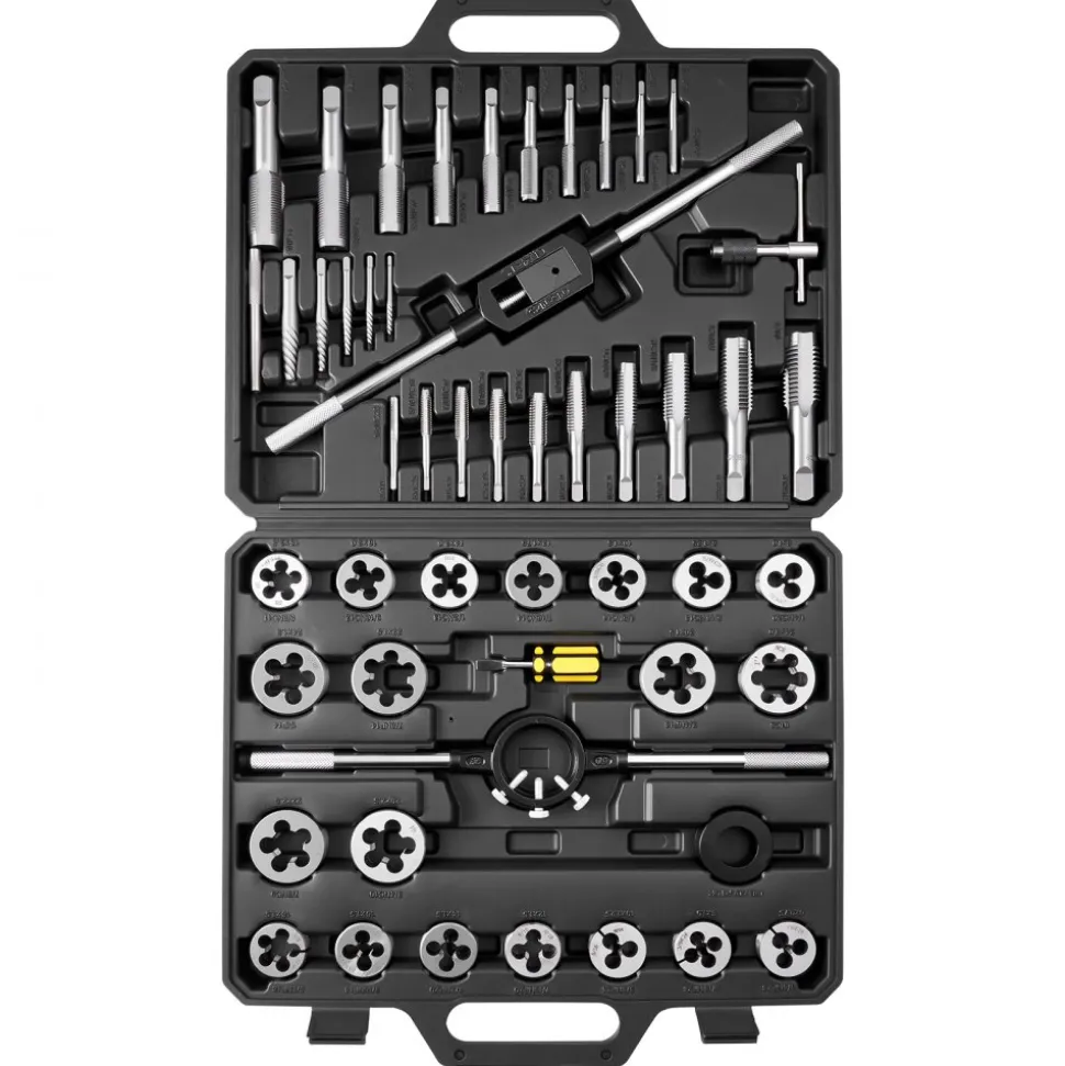 VEVOR Tap and Die Set, 60-Piece Metric and SAE Sizes M3 to M12, #4 to 1/2", with Coarse and Fine Thread Taps and Dies, Wrench, Carrying Case and Complete Accessories, for Threading and Rethreading