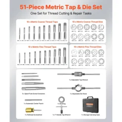 VEVOR Tap and Die Set, 60-Piece Metric and SAE Sizes M3 to M12, #4 to 1/2