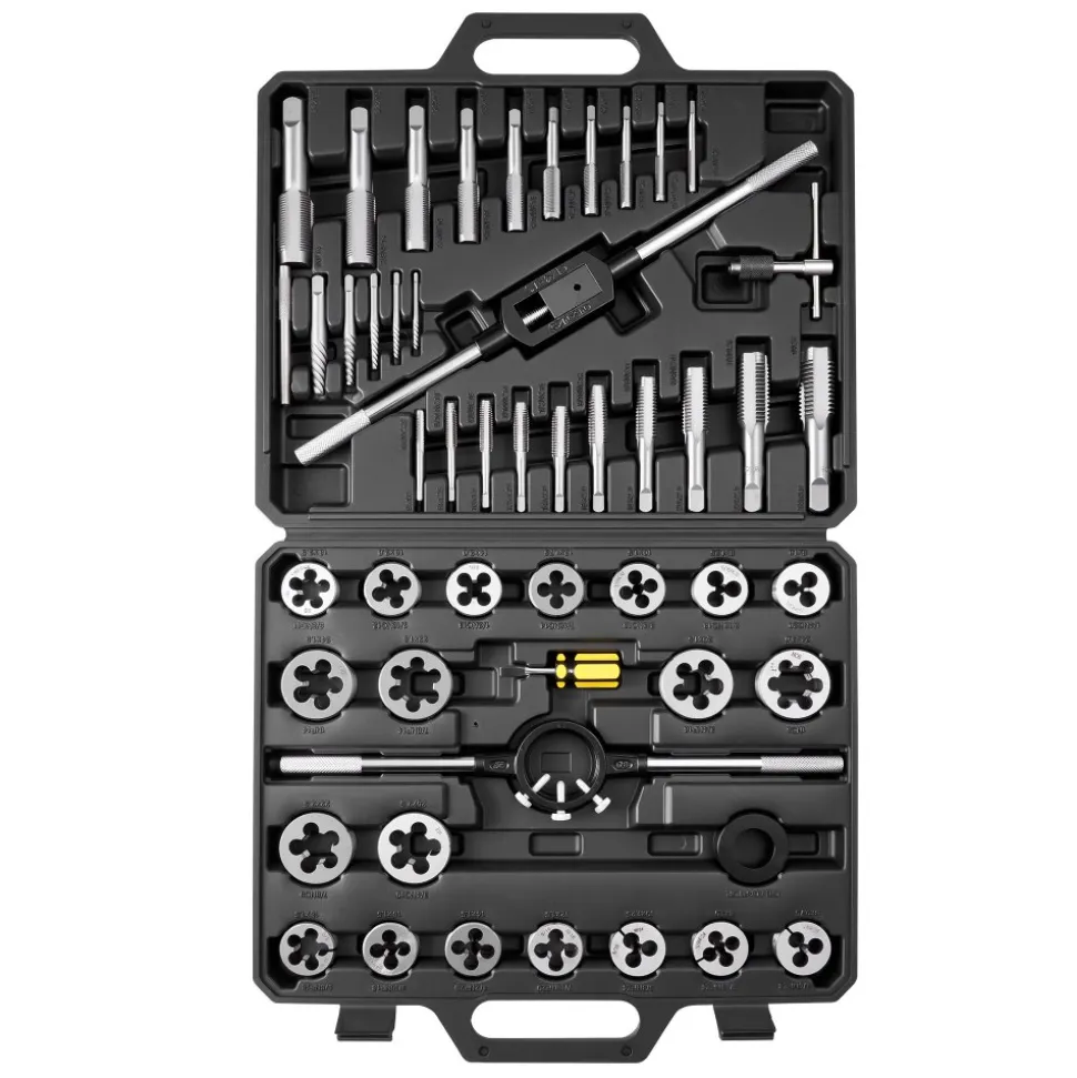VEVOR Tap and Die Set, 60-Piece Metric and SAE Sizes M3 to M12, #4 to 1/2", with Coarse and Fine Thread Taps and Dies, Wrench, Carrying Case and Complete Accessories, for Threading and Rethreading