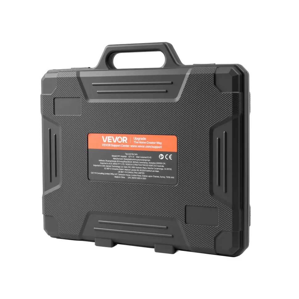 VEVOR Tap and Die Set, 51-Piece SAE Sizes 1/4" to 1", with Coarse and Fine Thread Taps and Dies, Wrench, Carrying Case and Complete Accessories, Bearing Steel, for Threading and Rethreading Threads