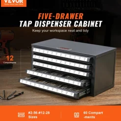 VEVOR Tap Dispenser Cabinet, Five-Drawer Tap Organizer Cabinet for #2-56-#12-28 Steel Tap Dispenser Organizer Cabinet with Labels, 60-Compartment Stackable Tap Cabinet for Tap Storage