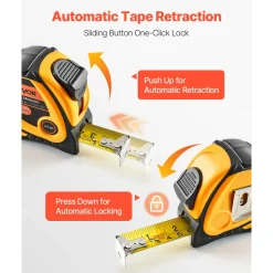 VEVOR Tape Measure 25 ft Length, Measuring Tape with Retractable, Imperial and Metric ft/m Dual-Scale & ABS Case & Easy Read Steel Measurement Tool, for Outdoor,Decoration