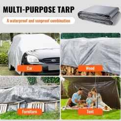 VEVOR Tarp Waterproof 16x20 ft, Plastic Poly Tarp Cover 10 Mil, Multi Purpose Tear UV and Temperature Resistant Outdoor Tarpaulin with High Durability Reinforced Grommets (Silver/Brown)