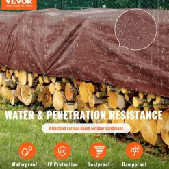 VEVOR Tarp 20x40 ft 16 Mil Extra Thick, Waterproof Poly Plastic Tarps Cover, Multi-Purpose Outdoor Tarpaulin with Grommets & Reinforced Edges for Truck, RV, Boat, Camping (Brown)