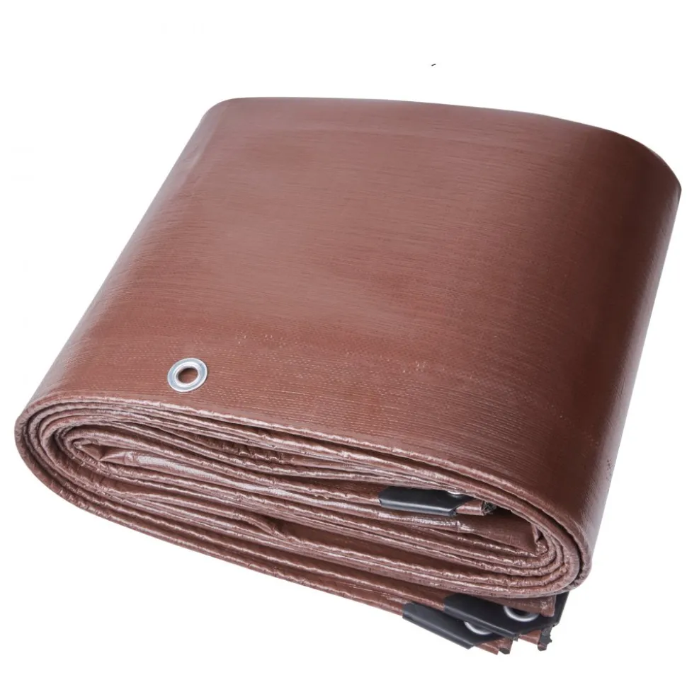 VEVOR Tarp 20x40 ft 16 Mil Extra Thick, Waterproof Poly Plastic Tarps Cover, Multi-Purpose Outdoor Tarpaulin with Grommets & Reinforced Edges for Truck, RV, Boat, Camping (Brown)