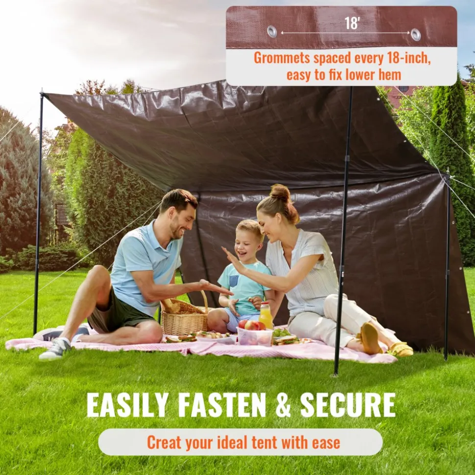 VEVOR Tarp 20x40 ft 16 Mil Extra Thick, Waterproof Poly Plastic Tarps Cover, Multi-Purpose Outdoor Tarpaulin with Grommets & Reinforced Edges for Truck, RV, Boat, Camping (Brown)